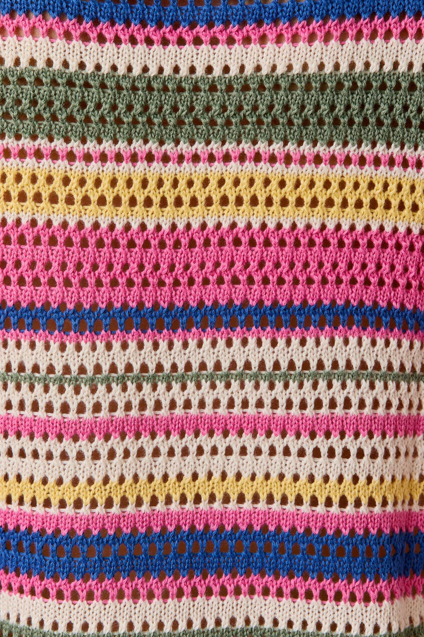 Multi Stripe Crochet Button Down Top